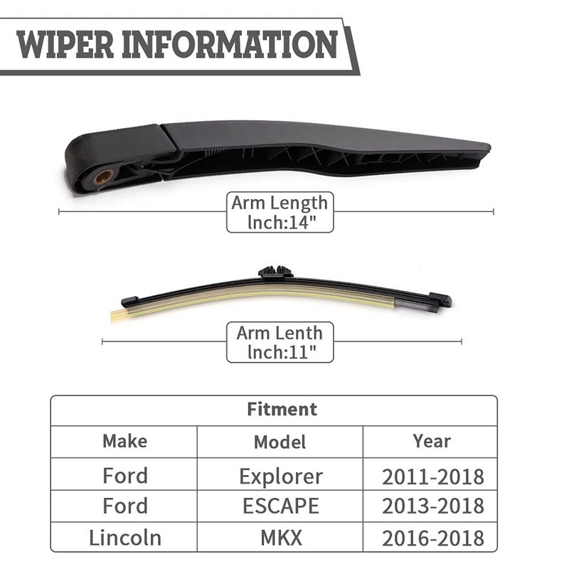 HODEE Rear Wiper Arm Blade Nut Set Replacement for Ford Explorer 2011-2023 Escape 2013-2023,Back Windshield Wiper Assembly with Window Wiper Cap Cover,Lincoln MKX MKC Corsair Nautilus Expedition - Image 2